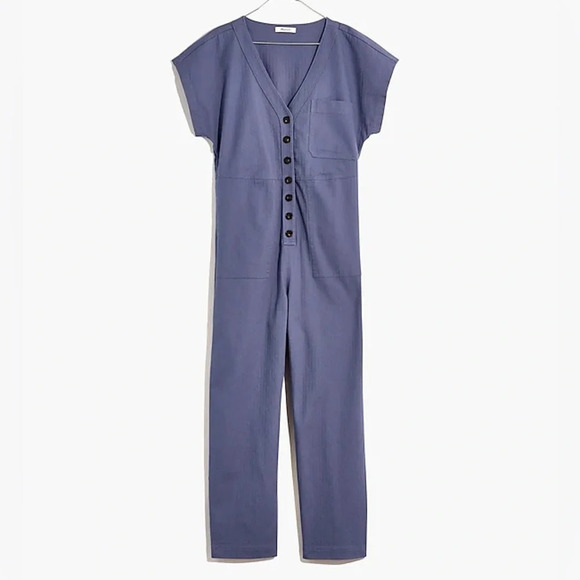 NWT Madewell Cap Sleeve Cotton Blend Jumpsuit Sunfaded Indigo Size S - Picture 2 of 6